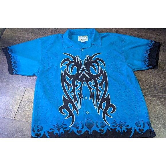 G.O. Graphic Black Blue Button Up Shirt Mens Size XXL Vintage (547) - Picture 1 of 3